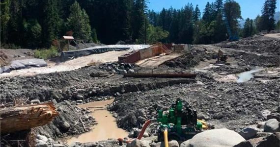 View of construction work being done on the Electron Dam bypass channel; Image courtesy Department of Ecology