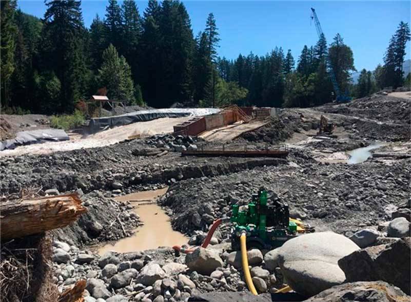 View of construction work being done on the Electron Dam bypass channel; Image courtesy Department of Ecology