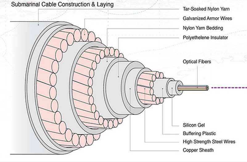 And if you thought those cables were a simple coating over a fiber, think again. These cables are roughly the size of a garden hose and carry internet traffic at the speed of light. The filaments that carry light signals are extremely thin — roughly the diameter of a human hair. (Image courtesy of Visual Capitalist)