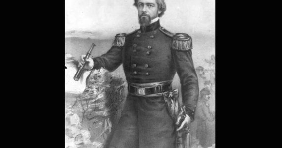 Portrait of Brigadier General Isaac Ingalls Stevens, first governor of Washington Territory. Stevens served as governor from 1853-1857. A Democrat, he was appointed by President Franklin Pierce. In addition, he served as Superintendent of Indian Affairs. He was killed in action in 1862 during the Second Battle of Bull Run. Graphic and text courtesy of Tacoma Public Library’s Northwest Room.