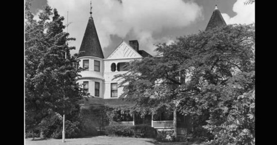 Old St. Ann’s Orphan’s Home building. Queen Anne style Victorian house with two round towers, porte cochere and full covered porch, located in a grove of trees. The home was built in the 1880’s and was formerly part of the estate of Joseph S. Kemp. Purchased by the Sisters of St. Francis and remodeled, it opened as an orphanage in 1939. In 1971, its fixtures and Victorian furniture were sold and the home was razed to make way for modern structures. Photo and description courtesy of Tacoma Public Library. 64\21844.jpg