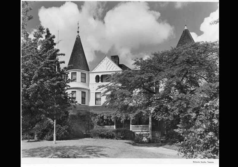 Old St. Ann’s Orphan’s Home building. Queen Anne style Victorian house with two round towers, porte cochere and full covered porch, located in a grove of trees. The home was built in the 1880’s and was formerly part of the estate of Joseph S. Kemp. Purchased by the Sisters of St. Francis and remodeled, it opened as an orphanage in 1939. In 1971, its fixtures and Victorian furniture were sold and the home was razed to make way for modern structures. Photo and description courtesy of Tacoma Public Library. 64\21844.jpg