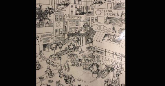 This detail from a 1976 poster from the RAIN journal portrays their vision of an urban village. Photo by Morf Morford
