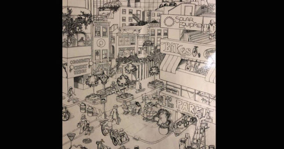 This detail from a 1976 poster from the RAIN journal portrays their vision of an urban village. Photo by Morf Morford
