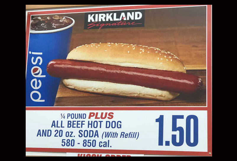 The price of gas, or gold or building materials may surge or drop with the headlines, but the cost of a Costco hotdog stays steady. (Photo by Morf Morford)