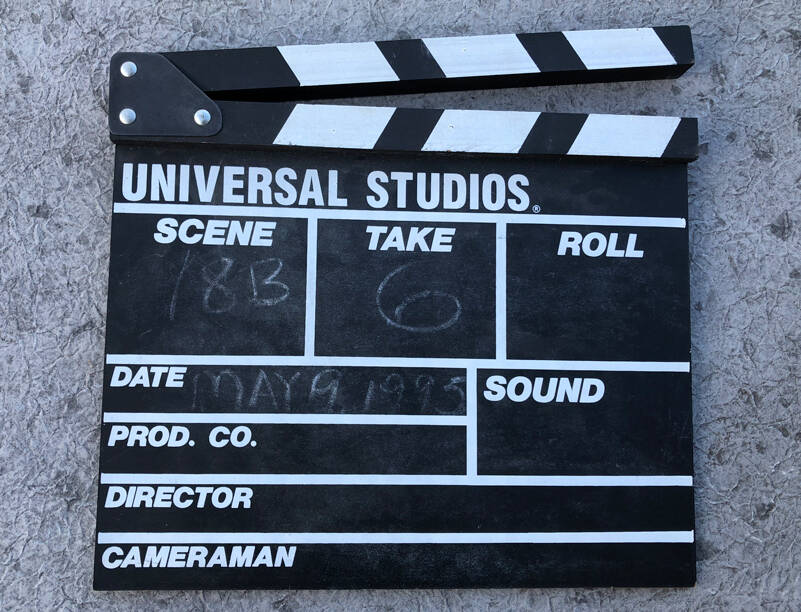 This classic clapper board was last used in an independent film made in Tacoma in 1995. You can find new (or vintage) versions of this board here: https://www.bhphotovideo.com/c/search?Ntt=clapper% (Photo by Morf Morford)