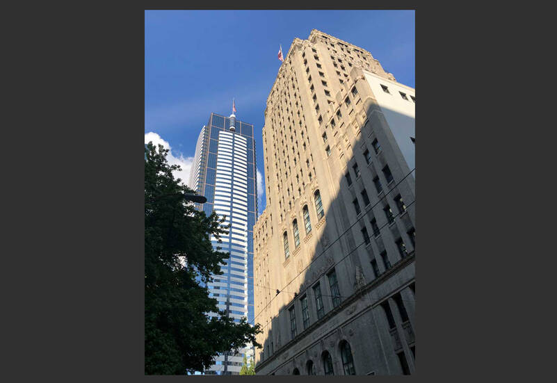 Like these two buildings in downtown Seattle, the new and the traditional can stand together. (Photo by Morf Morford)