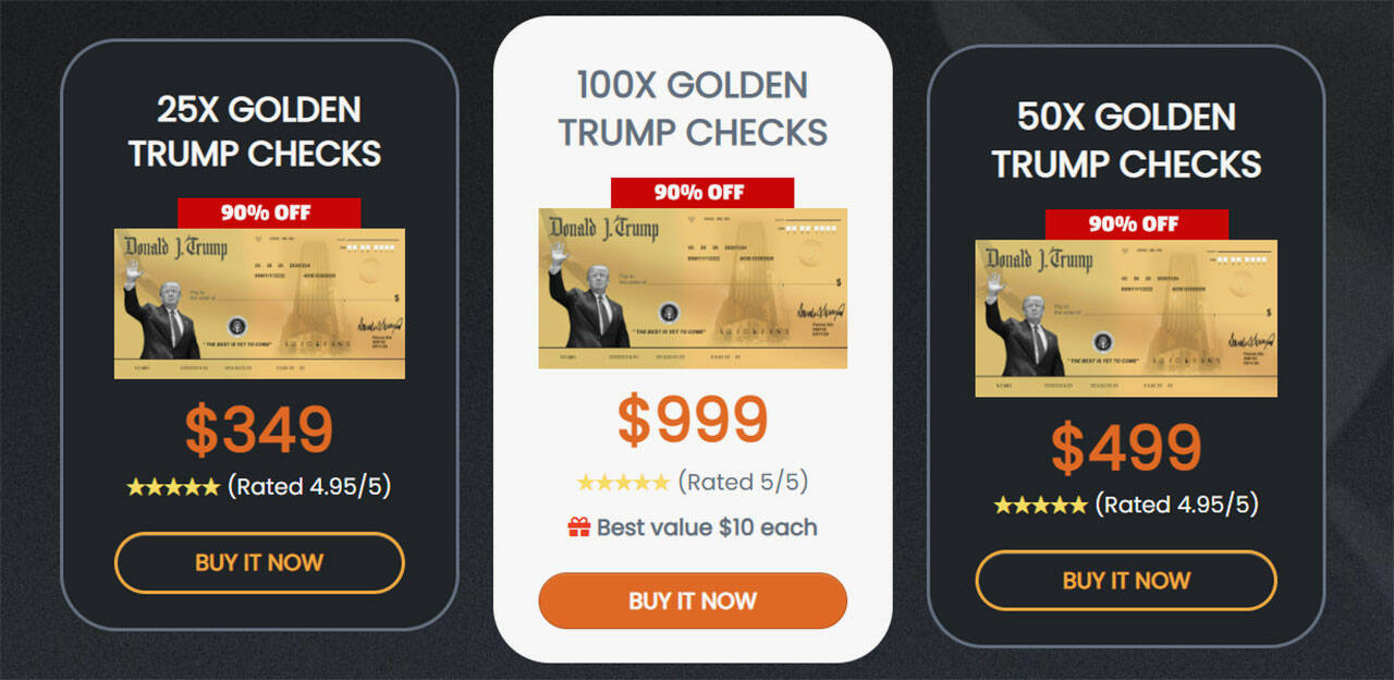 Donald J. Trump Golden Check Reviewed - The Patriotic Golden Trump Check |  Tacoma Daily Index