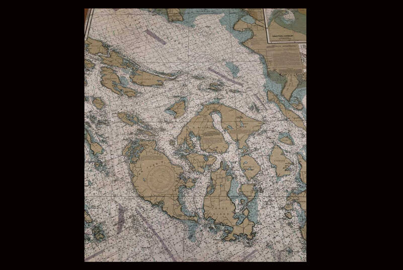 Most young people won’t know what, or where this is. It’s a map of the islands - the San Juans and Canadian Gulf Islands in the northern part of Puget Sound. (Photo by Morf Morford)