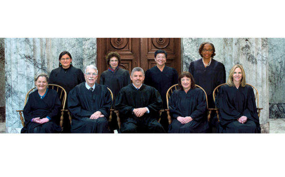 Washington Supreme Court Justices as of October 2022; From Left To Right: Justice Susan Owens; Justice Raquel Montoya-Lewis; Associate Chief Justice Charles W. Johnson; Justice Sheryl Gordon McCloud; Chief Justice Steven C. González; Justice Mary I. Yu; Justice Barbara A. Madsen; Justice G. Helen Whitener; Justice Debra L. Stephens. Image Courtesy Washington State Courts