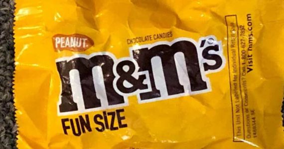 Who of us would have suspected that the familiar M&Ms would be a threat to the youth of America? When I was young, we ate candy with a cavalier attitude and didn’t need to be told that candies were made of chocolate and (sometimes) peanuts. And “fun” did not come in sizes. (Photo by Morf Morford)