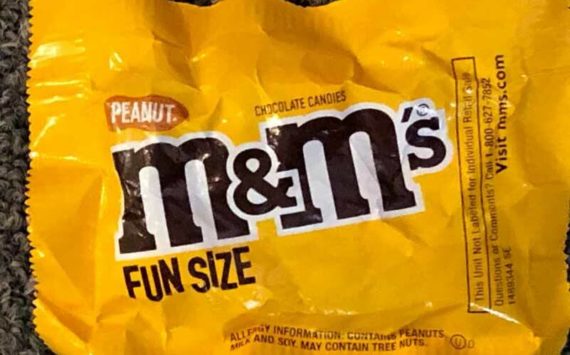 Who of us would have suspected that the familiar M&Ms would be a threat to the youth of America? When I was young, we ate candy with a cavalier attitude and didn’t need to be told that candies were made of chocolate and (sometimes) peanuts. And “fun” did not come in sizes. (Photo by Morf Morford)