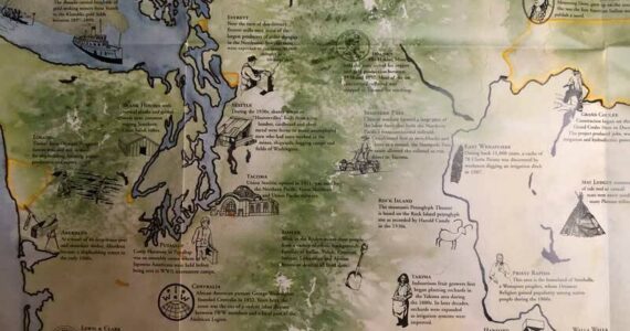 This detail from a map produced by Washington State Historical Society gives a tiny glimpse of the tribal and territorial complexity of our state.