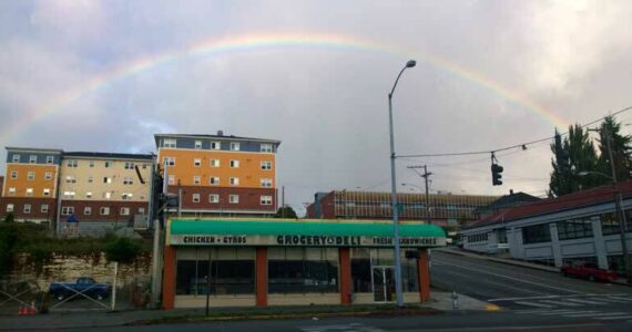 As the song from The Wizard of Oz puts it, there’s refuge “somewhere over the rainbow”. We in Tacoma, for better or worse, live our lives under the rainbow. (Photo by Morf Morford)