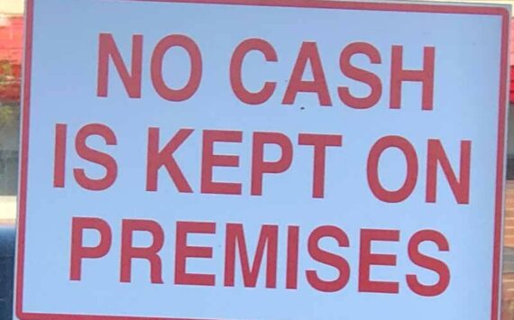 This sign was on an upscale boutique in one of Tacoma’s premier neighborhoods. There’s something about a crooked “No cash” sign in a good neighborhood that is pure Tacoma. (Photo by Morf Morford)
