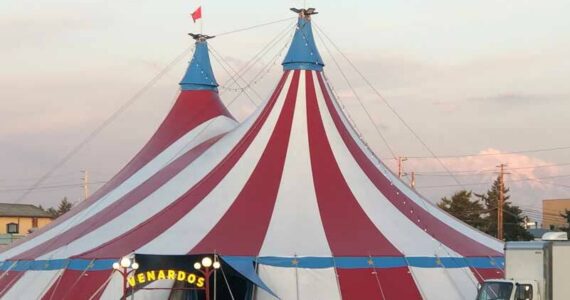 With its massive Italian-made tent, the Venardos Circus is hard to miss. And yes, that is Mt. Rainier in the background. (Photo by Morf Morford)