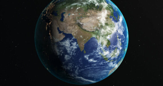 Satellite view of Earth with Zoom in on India from space

The Earth maps used in the image are from following website
https://www.solarsystemscope.com/textures/