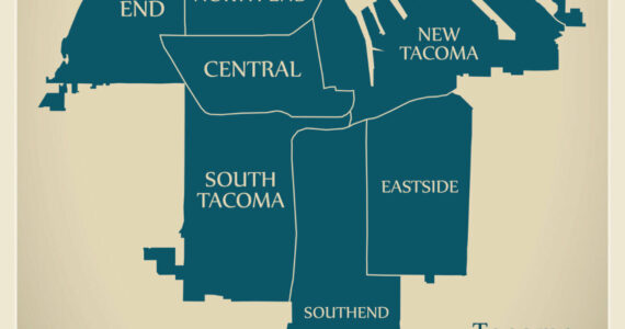 Modern City Map - Tacoma Washington city of the USA with neighborhoods and titles