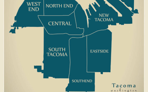 Modern City Map - Tacoma Washington city of the USA with neighborhoods and titles