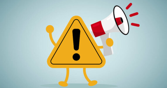 Important announcement, attention or warning information, breaking news or urgent message communication, alert and beware concept, warning sign announce on megaphone with attention exclamation sign