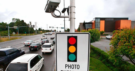 A Lynnwood traffic-enforcement camera. (Dan Bates / Herald file)