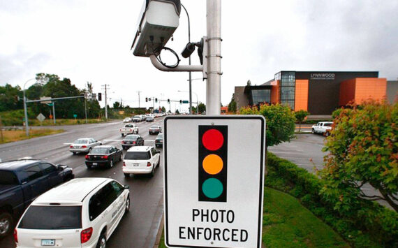 A Lynnwood traffic-enforcement camera. (Dan Bates / Herald file)