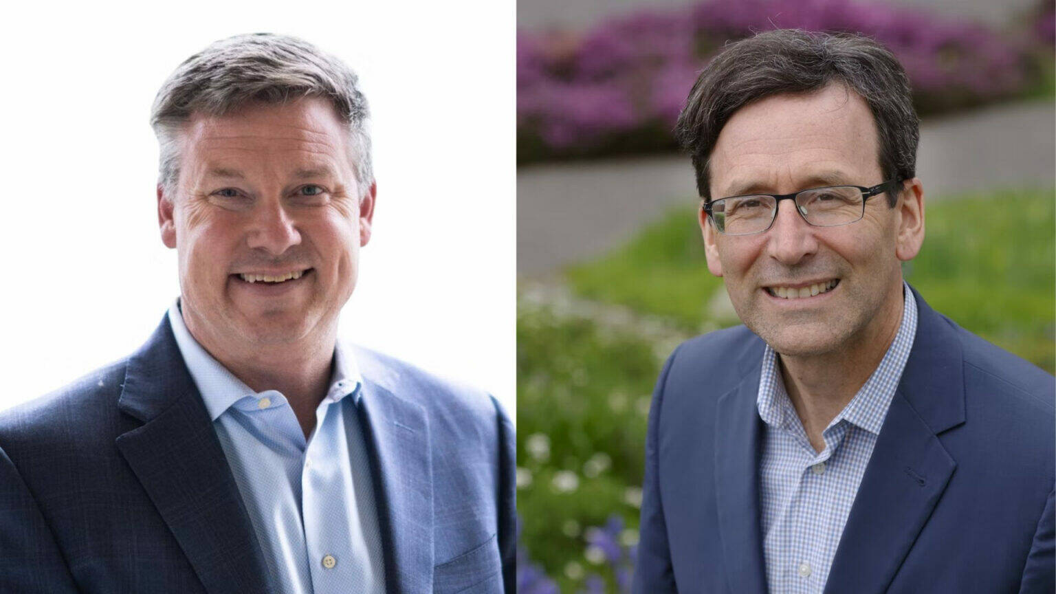 State Sen. Mark Mullet, left, and Attorney General Bob Ferguson, right, are both running as Democrats for governor in 2024. (Photos courtesy of Mullet and Ferguson campaigns)