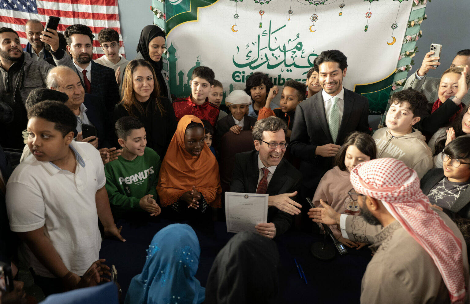 Gov. Bob Ferguson signs Senate Bill 5106, a bill to make Eid al-Fitr and Eid al-Adha state-recognized holidays. The bill signing was April 6, 2025, at the Islamic Center in Tacoma. (Photo Courtesy of governor’s office)