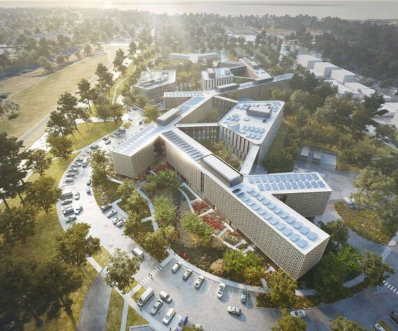 A rendering shows the design of the new Western State Hospital, set to be completed between 2027 and 2029. (Image courtesy of HOK Architecture)