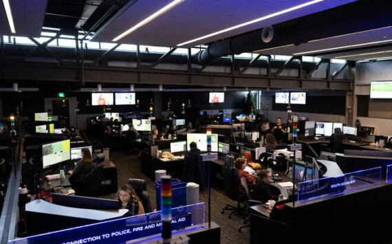 Dispatchers inside South Sound 911’s central Tacoma office are working with counselors on behavioral health calls as part of a new partnership between the Washington Department of Health and providers who oversee the state’s 988 mental health hotlines. (Photo courtesy of South Sound 911)