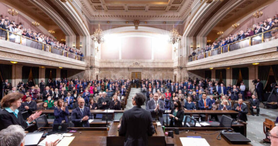 File photo 
The Washington State Legislature convenes for a joint session for a swearing-in ceremony of statewide elected officials and Governor Bob Ferguson’s inaugural address, March 15, 2025.
