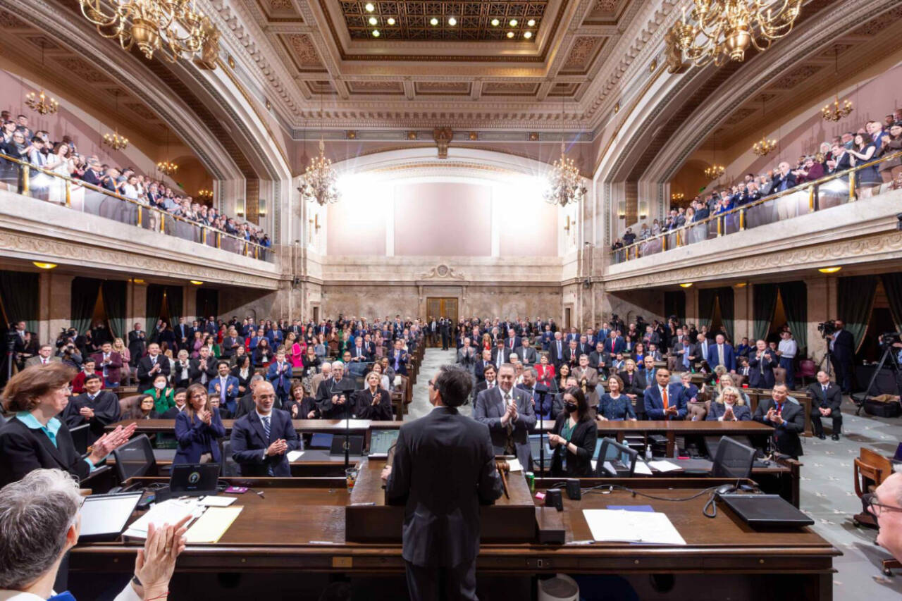 File photo 
The Washington State Legislature convenes for a joint session for a swearing-in ceremony of statewide elected officials and Governor Bob Ferguson’s inaugural address, March 15, 2025.