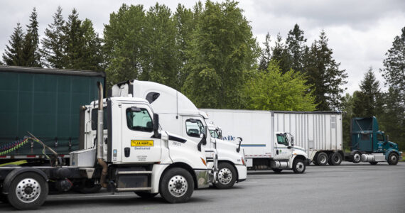 Trucks park at the Smokey Point Rest Area in 2022 in Arlington, Washington. Sound Publishing file photo