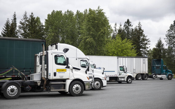 Trucks park at the Smokey Point Rest Area in 2022 in Arlington, Washington. Sound Publishing file photo