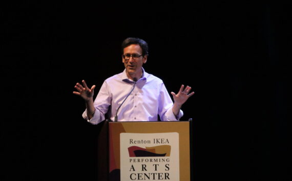 Gov. Bob Ferguson speaks at Renton High School on Sept. 19 ahead of signing an executive order launching the Washington Completes FAFSA Campaign. Photo by Bailey Jo Josie/Sound Publishing