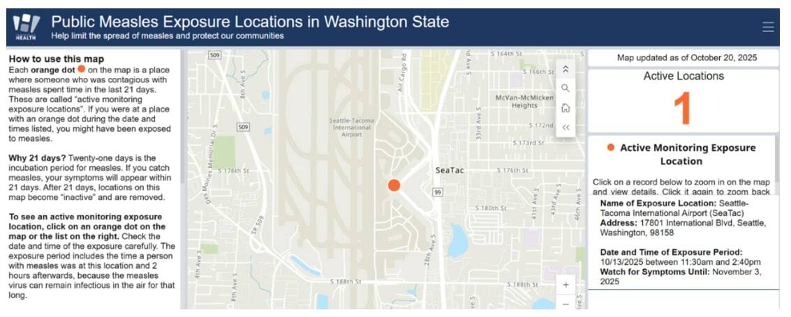 A look at the Department of Health’s measles tracker. Screenshot