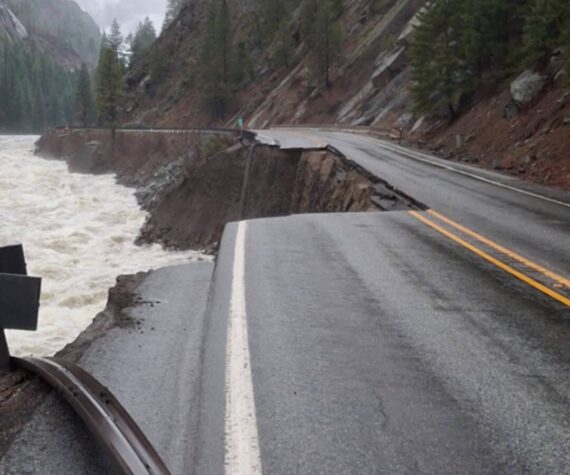 Road damage along U.S. 2 in Tumwater Canyon. Photo courtesy of WSDOT
