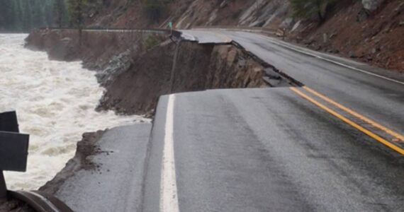 Road damage along U.S. 2 in Tumwater Canyon. Photo courtesy of WSDOT