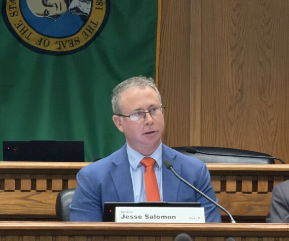 Prime sponsor Sen. Jesse Salomon speaks in support of Senate Bill 6296 during a public hearing Feb. 2. Photo by Cassie Diamond