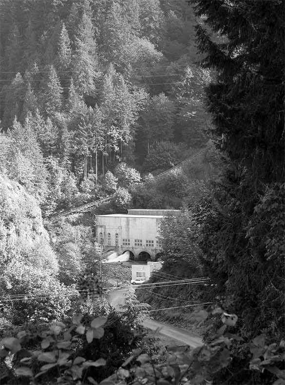 Electron and its namesake hydroelectric dam, the first such dam in Pierce County. The settlement was created in 1903. A portion of the Puyallup River  was rerouted through a narrow gorge in order to power Tacoma's homes and streetcars. (PHOTO BY TODD MATTHEWS)