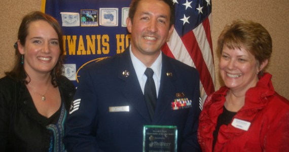 U.S. Air Force Reservist Staff Sergeant Ralph Godinez was awarded the Tacoma-Pierce County Chamber's 2012 Howard O. Scott Citizen-Soldier of the Year Award. He is joined by his wife, Amy Godinez (left), and TriWest Healthcare Alliance's Regina McDaniel. (PHOTO COURTESY TACOMA-PIERCE COUNTY CHAMBER)