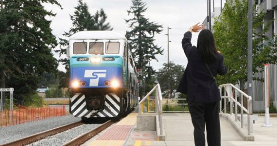 A Sounder train arrived at Lakewood Station Wednesday in preparation for expanded service this fall. (PHOTO COURTESY SOUND TRANSIT)
