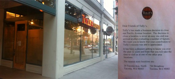 A Tully's Coffee Shop on Pacific Avenue in downtown Tacoma is now closed. (PHOTOS BY TODD MATTHEWS)