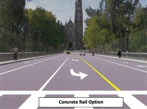 One design for the $9 million Tacoma Avenue South Bridge rehabilitation includes concrete guard rails. (IMAGE COURTESY CITY OF TACOMA)