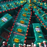 SR 99 Tunnel Project leaders pose in front of Bertha in December 2012. Manufactured in Japan, the five-story-tall machine will begin tunneling beneath Seattle in summer 2013 to replace the waterfront section of the Alaskan Way Viaduct. The tunnel is scheduled to open in late 2015. (PHOTO COURTESY WASHINGTON STATE DEPARTMENT OF TRANSPORTATION)