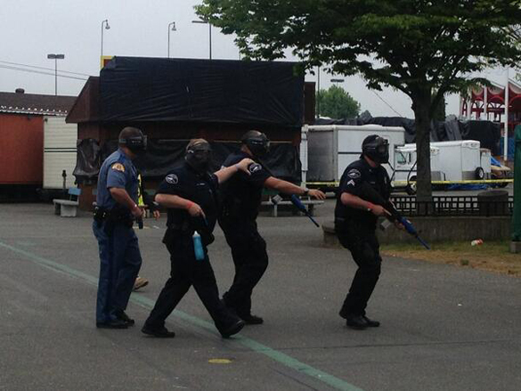 More than 100 representatives from local law enforcement, fire and emergency management agencies are participating in an exercise Thursday at the Washington State Fair Events Center in an effort to develop skills and improve communication during the response to an active-shooter or other violent incident. (PHOTO COURTESY PIERCE COUNTY)