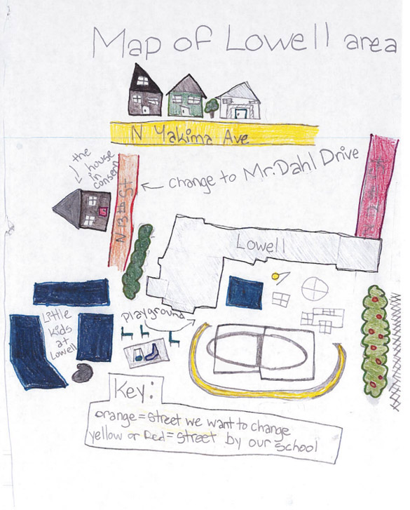 Lowell Elementary School students prepared more than a dozen hand-drawn maps of the area and the section of the street to be renamed. (IMAGE COURTESY LOWELL ELEMENTARY SCHOOL)