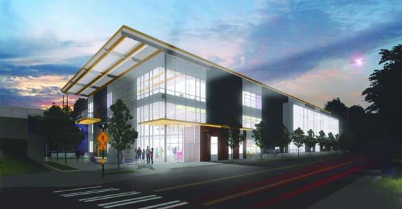 A preliminary design image for the University of Washington Tacoma and the YMCA of Pierce and Kitsap Counties University Y Student Center. The three-story, 70,238-square-foot building will serve UW Tacoma students, faculty and staff, YMCA members and the community. (IMAGE COURTESY UW TACOMA / MCGRANAHAN ARCHITECTS)