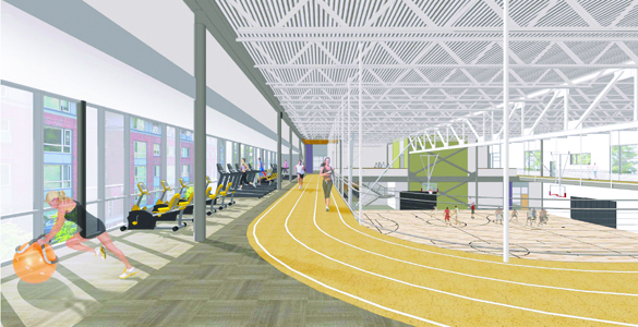 A preliminary design image for the University of Washington Tacoma and the YMCA of Pierce and Kitsap Counties University Y Student Center. The three-story, 70,238-square-foot building will serve UW Tacoma students, faculty and staff, YMCA members and the community. (IMAGE COURTESY UW TACOMA / MCGRANAHAN ARCHITECTS)