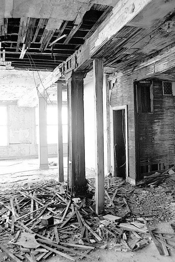 The former Luzon Building in downtown Tacoma, which was designed by two famous Chicago architects, constructed in the 1890s, and demolished in 2009 after the City of Tacoma deemed the historically significant building a safety hazard for fear it would collapse after decades of neglect. A glimpse inside the building prior to its demolition. (FILE PHOTO / TACOMA DAILY INDEX)